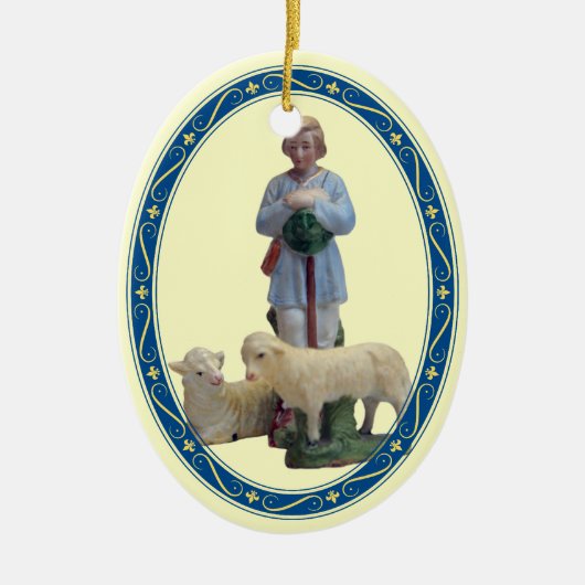 Geboorteherder met schapen keramisch ornament (Voorkant)