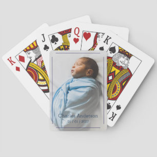 Geboorteherinnering Blauwe Foto Naam Datum Pokerkaarten