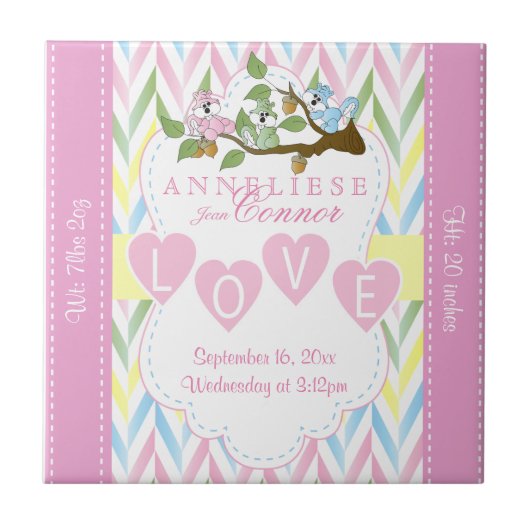 Geboorteinformatie - Baby eekhoorns Tegeltje (Voorkant)