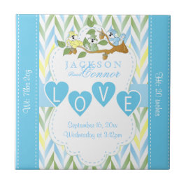 Geboorteinformatie - Pastel Blue Baby Squirrels Tegeltje