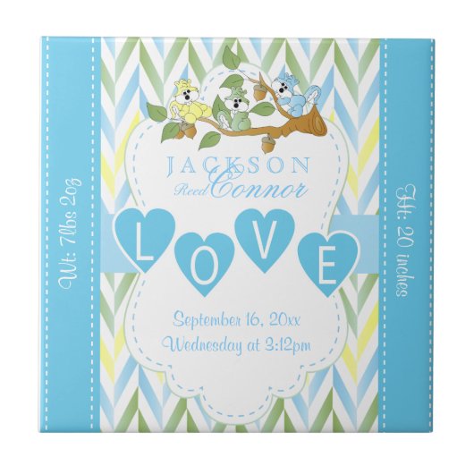 Geboorteinformatie - Pastel Blue Baby Squirrels Tegeltje (Voorkant)