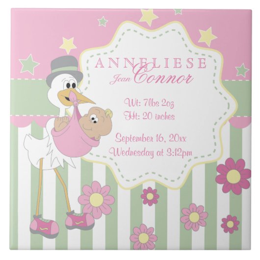 Geboorteinformatie - Roze babymeisje-winkel Tegeltje (Voorkant)