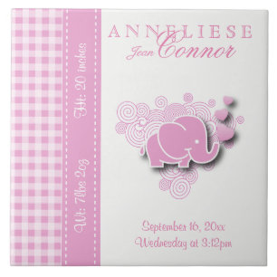 Geboorteinformatie - Roze & White Baby Elephant Tegeltje