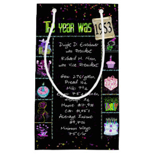 Geboortejaar 1953: Trivia op Black Small Gift Bag Klein Cadeauzakje