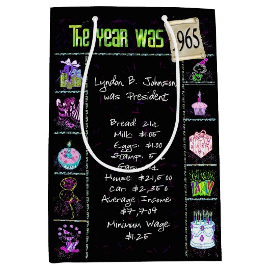 Geboortejaar 1965, vn Trivia, zwart Medium Cadeauzakje (Voorkant)