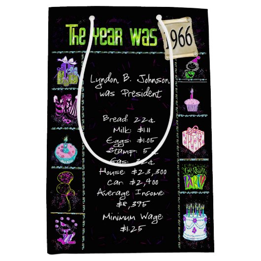 Geboortejaar 1966: Trivia op zwart Medium Cadeauzakje (Voorkant)