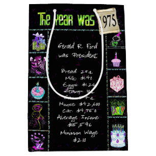 Geboortejaar 1975: Trivia op zwart Medium Cadeauzakje