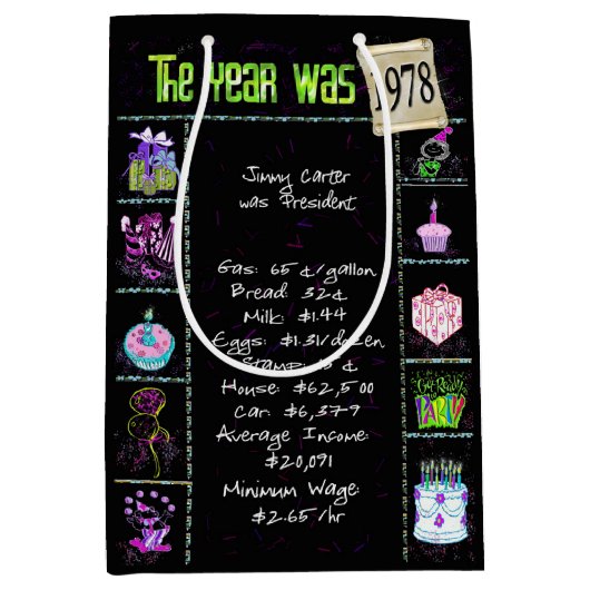 Geboortejaar 1978: Trivia op zwart Medium Cadeauzakje (Voorkant)