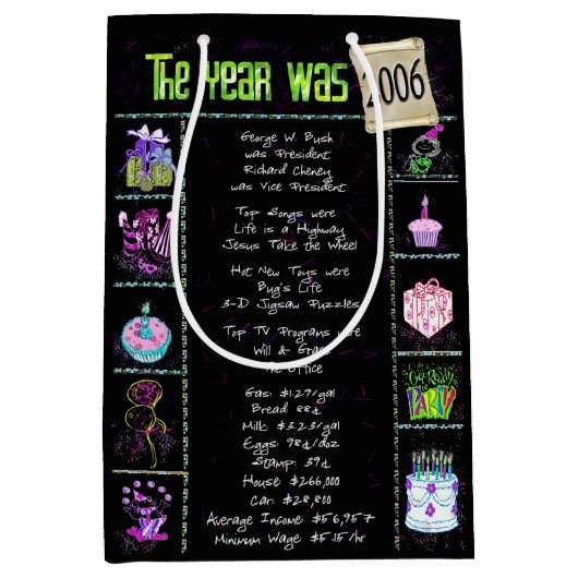 Geboortejaar 2006: Trivia op zwart Medium Cadeauzakje (Voorkant)