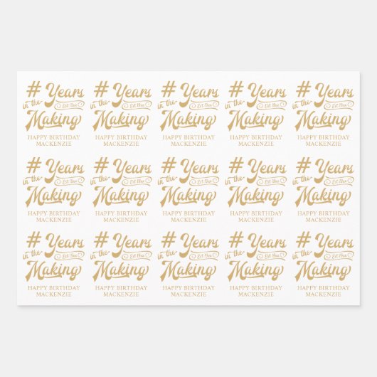 Geboortejaar in het bewerkingsscript Black Gold Inpakpapier Vel (Voorkant 2)