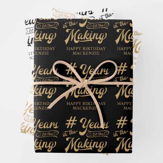 Geboortejaar in het bewerkingsscript Black Gold Inpakpapier Vel (In situ)