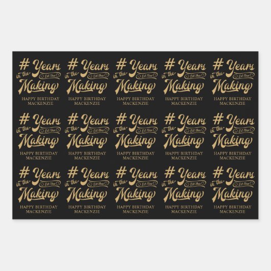 Geboortejaar in het bewerkingsscript Black Gold Inpakpapier Vel (Voorkant)