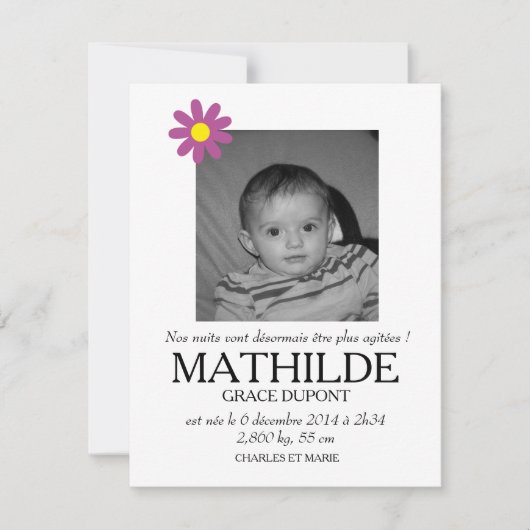 Geboortejaar - Meisje Aankondiging (Voorkant)