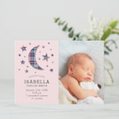 Geboortekaart Foto Kaart | geruite maansterren (Staand voorkant)