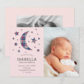 Geboortekaart Foto Kaart | geruite maansterren (Voorkant / Achterkant)