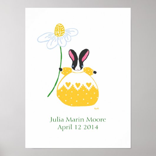 Geboortekaart gele Fifi Daisy Bunny Poster (Voorkant)