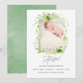 Geboortekaart met foto van baby en landelijke groe aankondiging (Voorkant / Achterkant)