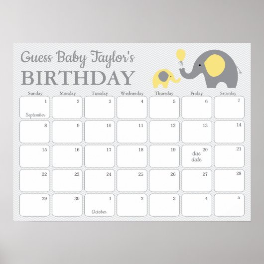 Geboortekaart voor een babyolifantje, voorspelling poster (Voorkant)