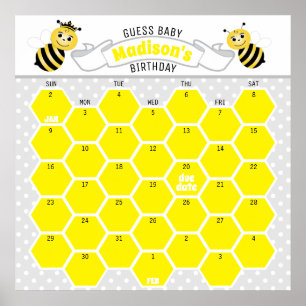 Geboortekaart Voorspelling Kalender van Gele Homme Poster