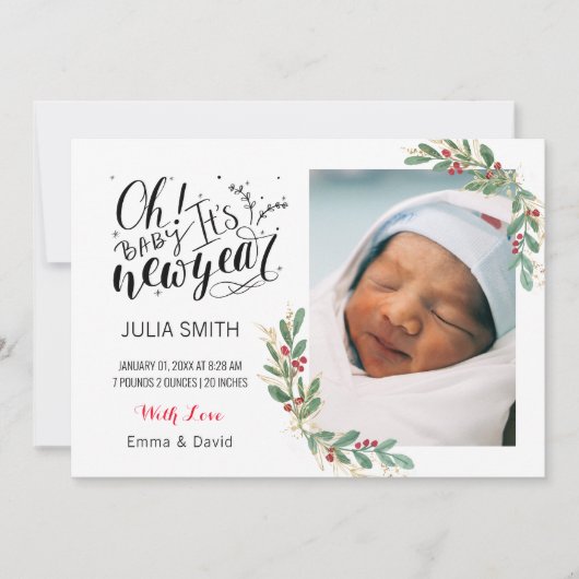 Geboortekaartje Elegante Bloemen Aankondiging (Voorkant)