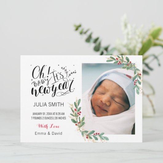 Geboortekaartje Elegante Bloemen Aankondiging (Staand voorkant)