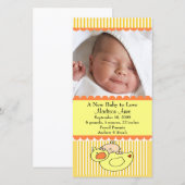 Geboortekaartje met eend FOTO Aankondiging (Voorkant / Achterkant)