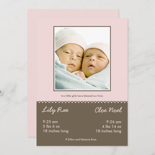 Geboortekaartje voor dubbel gezegende tweeling feestdagenkaart (Voorkant / Achterkant)