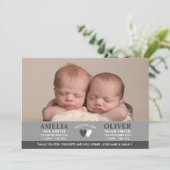Geboortekaartje voor tweeling/bedankkaartje aankondiging (Staand voorkant)