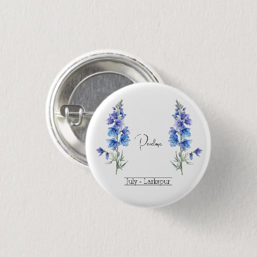 Geboortemaand aanloop juli Larkspur Ronde Button 3,2 Cm (Voorkant /achterkant)