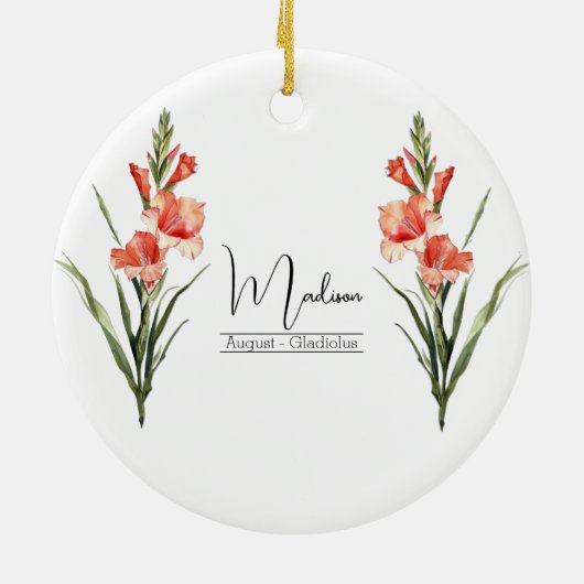 Geboortemaand Bloem August Gladiolus Ornament (Achterkant)