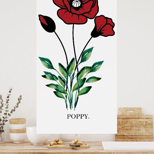 Geboortemaand Bloem Augustus Poppy Poster. Poster (Keuken)
