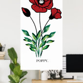 Geboortemaand Bloem Augustus Poppy Poster. Poster (Thuiskantoor)