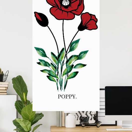 Geboortemaand Bloem Augustus Poppy Poster. Poster (Thuiskantoor)