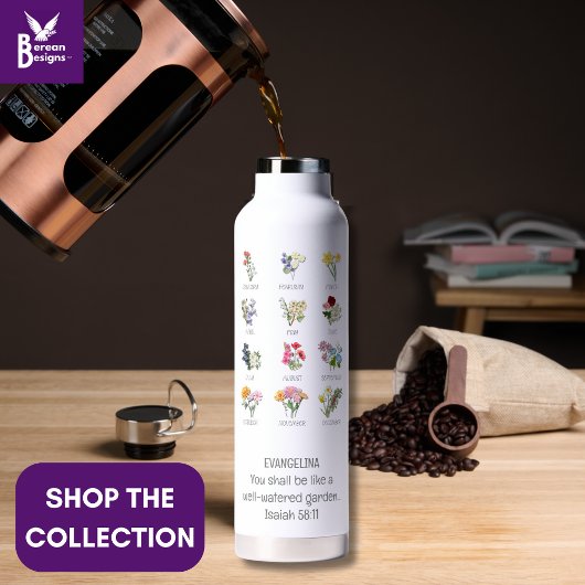  GEBOORTEMAAND BLOEM Christelijk Bijbelvers Waterfles