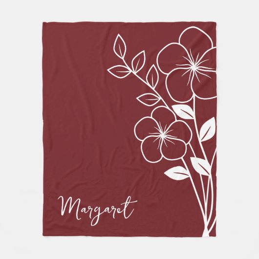 Geboortemaand Bloem, Februari Maroon Script Naam Fleece Deken (Voorkant)