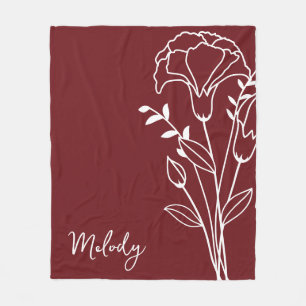 Geboortemaand Bloem, januari Maroon Script Naam Fleece Deken