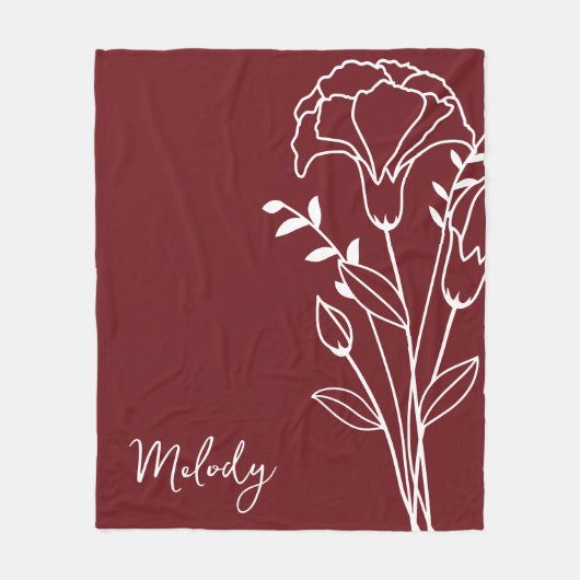 Geboortemaand Bloem, januari Maroon Script Naam Fleece Deken (Voorkant)