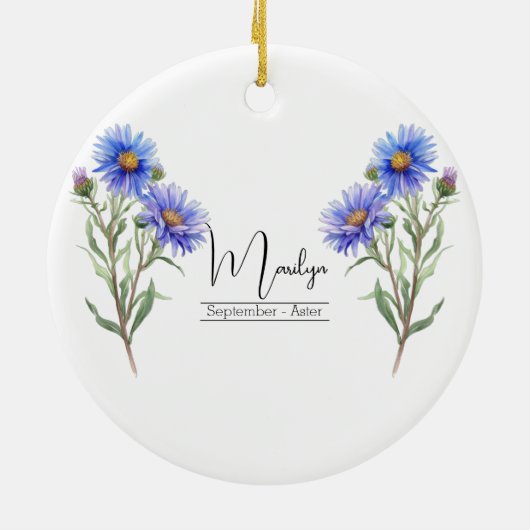 Geboortemaand Bloem September Aster Keramisch Ornament (Achterkant)
