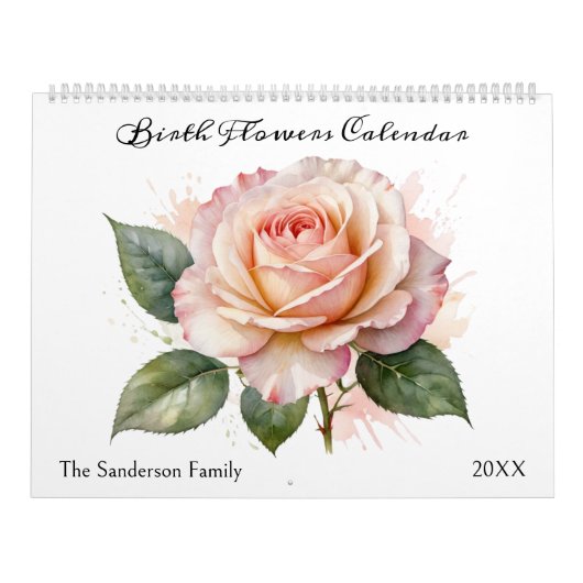 Geboortemaand Bloemen Waterverf Bloemen Kalender (Hoes)