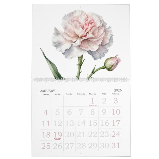Geboortemaand Bloemen Waterverf Bloemen Kalender (Jan 2026)