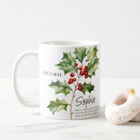 Geboortemaand december bloem gepersonaliseerd koffiemok (Met donut)