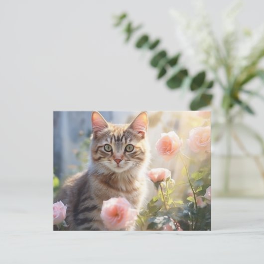 Geboortemaand Juni Rozen en Kat Briefkaart (Staand voorkant)