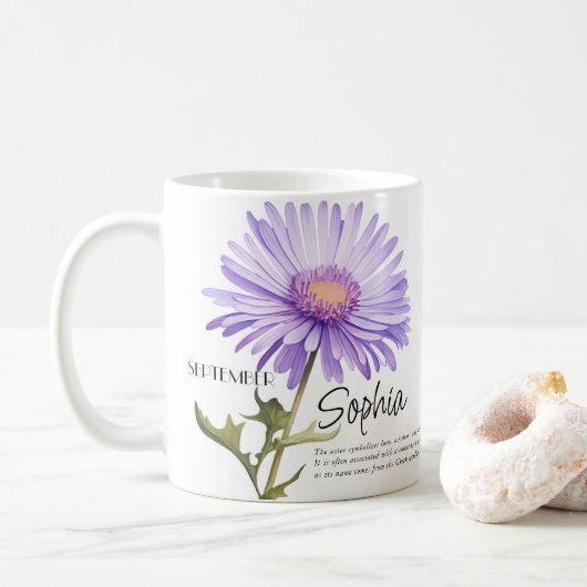 Geboortemaand September Bloem Gepersonaliseerd Koffiemok (Met donut)
