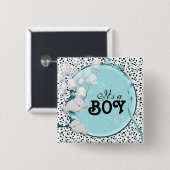 geboortenaankondiging baby boy beer vierkante button 5,1 cm (Voorkant /achterkant)