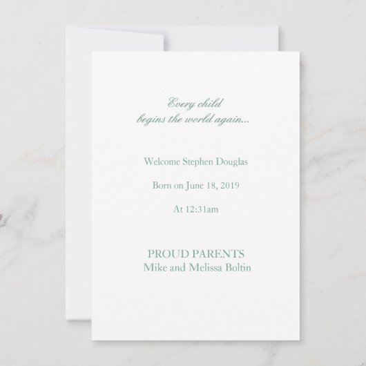 geboortenaankondiging van de ooievaar aankondiging (Achterkant)