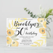 Geboortepartij-uitnodigingen in gele bloemenscript kaart (Staand voorkant)