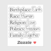 Geboorteplaats: Aarde Sticker (Vel)