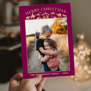 Geboorteplaats Baby Jesus Christ Holiday Gold Foil Folie Feestdagenkaart