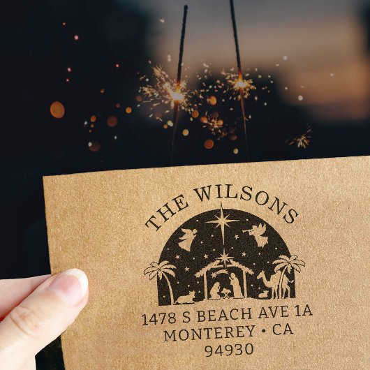 Geboorteplaats Baby Jesus Christ Return Adres Rubberstempel