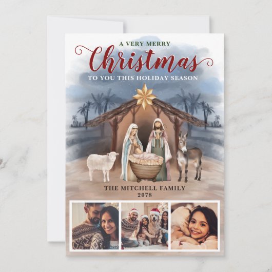 Geboorteplaats Baby Jesus Foto Vrolijk Kerstfeest Feestdagenkaart (Voorkant)